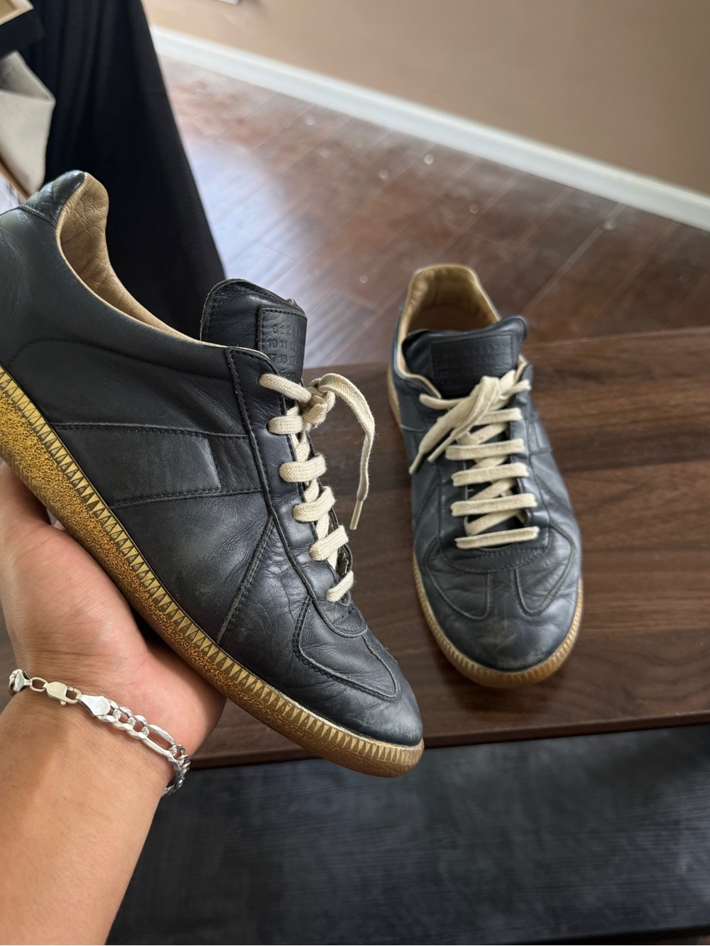 Maison Martin Margiela Black Leather Sneakers with Gum Sole